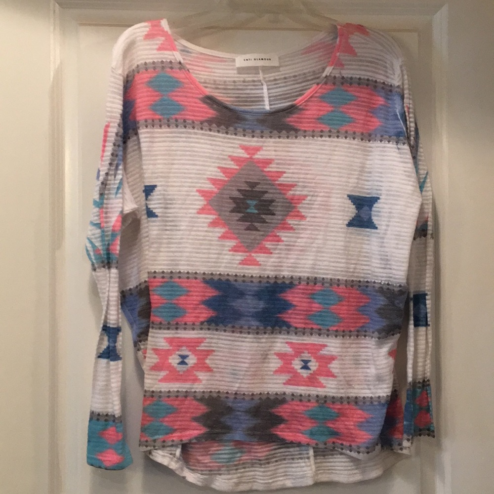 Bright colored Aztec printed loose shirt